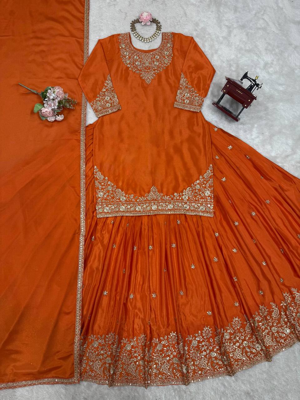 Designer Chinon Silk Outfit with Dupatta for Festive Wear