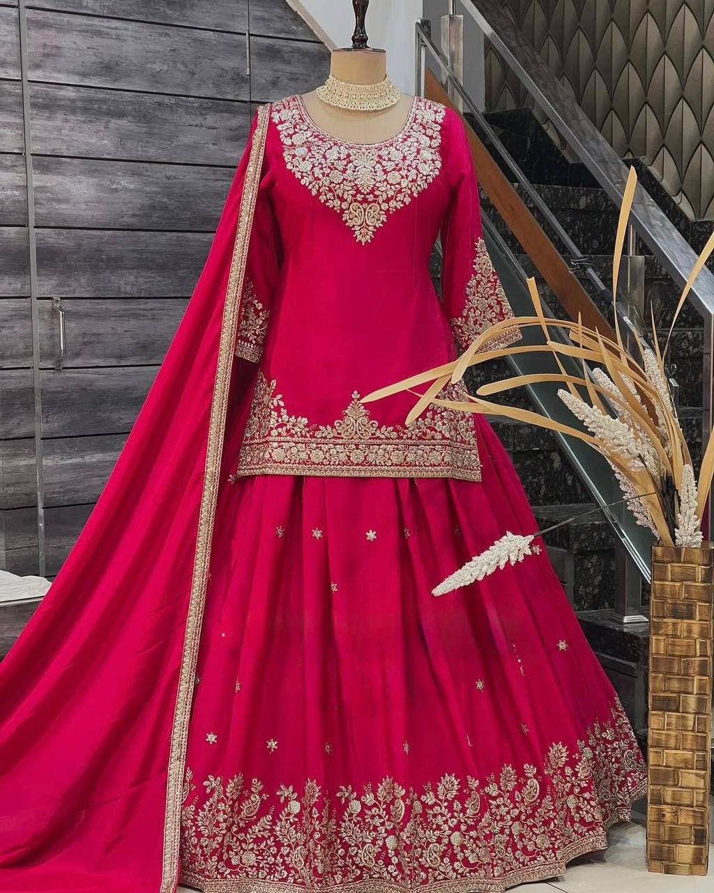 Designer Chinon Silk Outfit with Dupatta for Festive Wear
