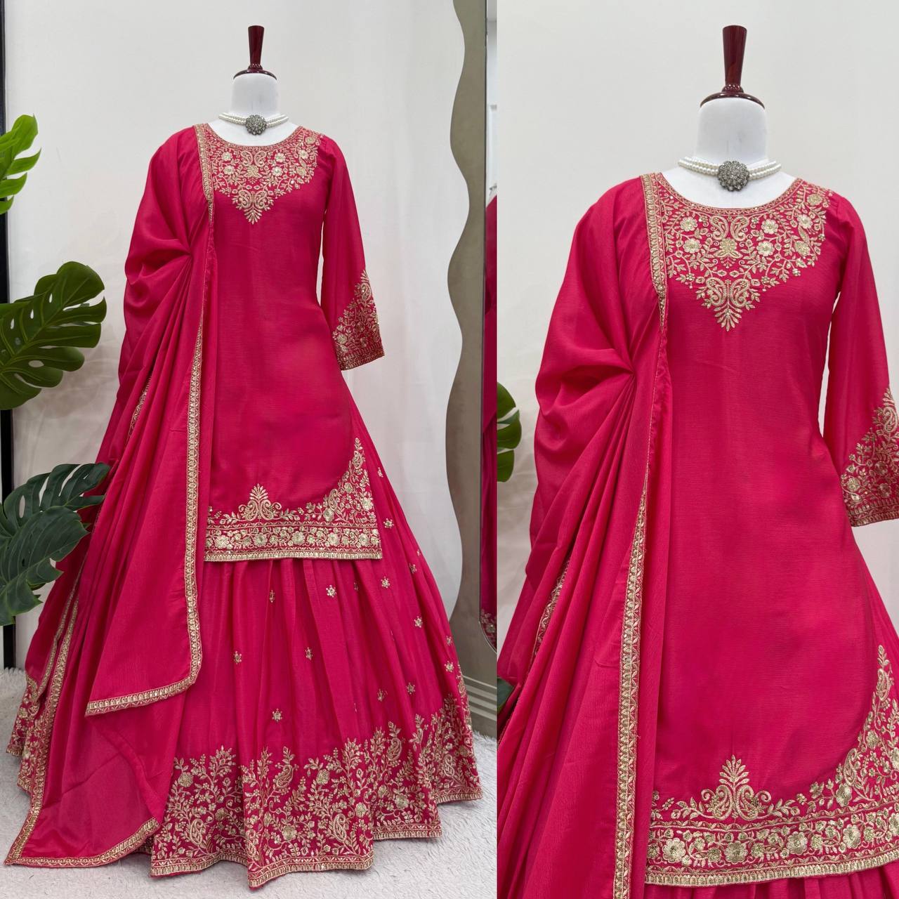 Designer Chinon Silk Outfit with Dupatta for Festive Wear