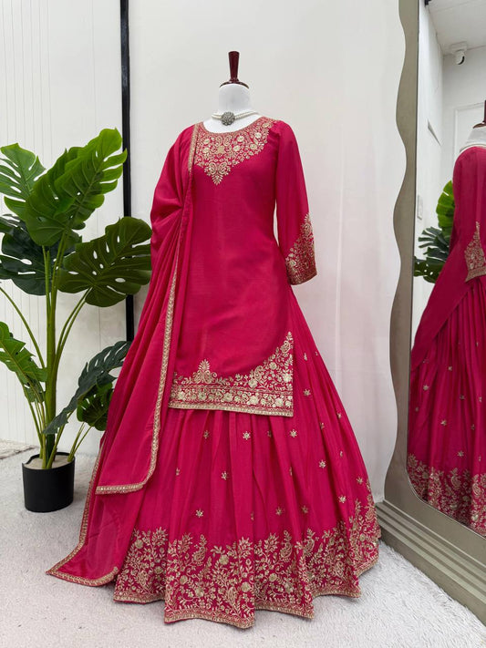 Designer Chinon Silk Outfit with Dupatta for Festive Wear