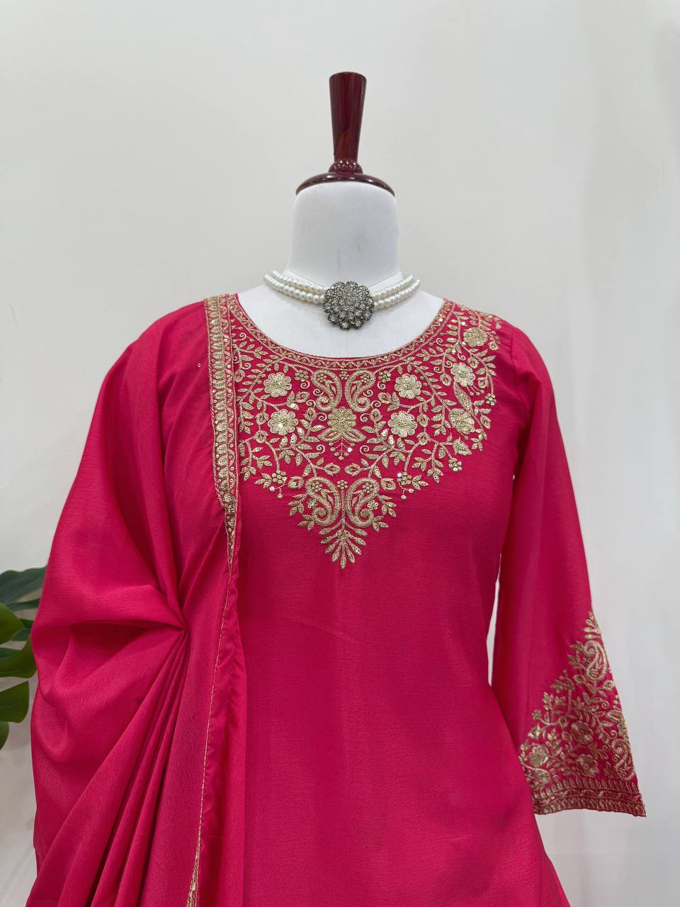 Designer Chinon Silk Outfit with Dupatta for Festive Wear