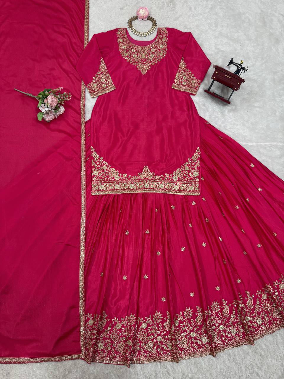 Designer Chinon Silk Outfit with Dupatta for Festive Wear