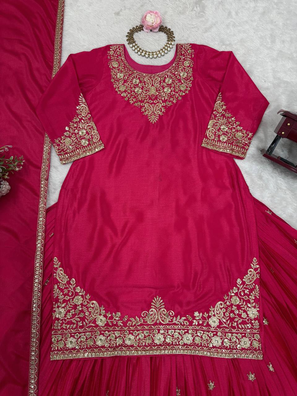 Designer Chinon Silk Outfit with Dupatta for Festive Wear