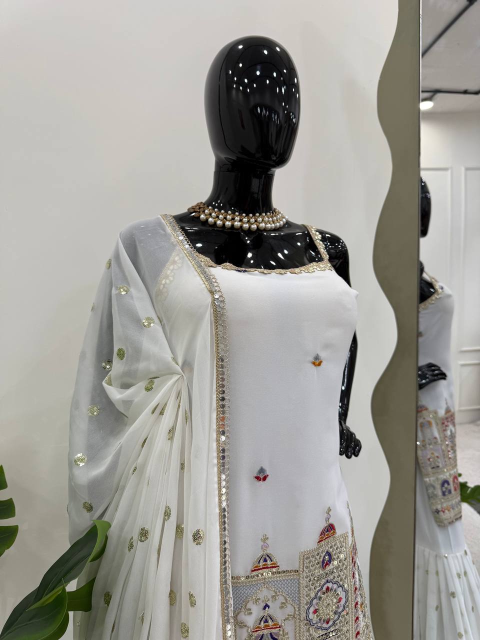 Designer Party Wear Suit with Sequin Sharara and Lace Dupatta