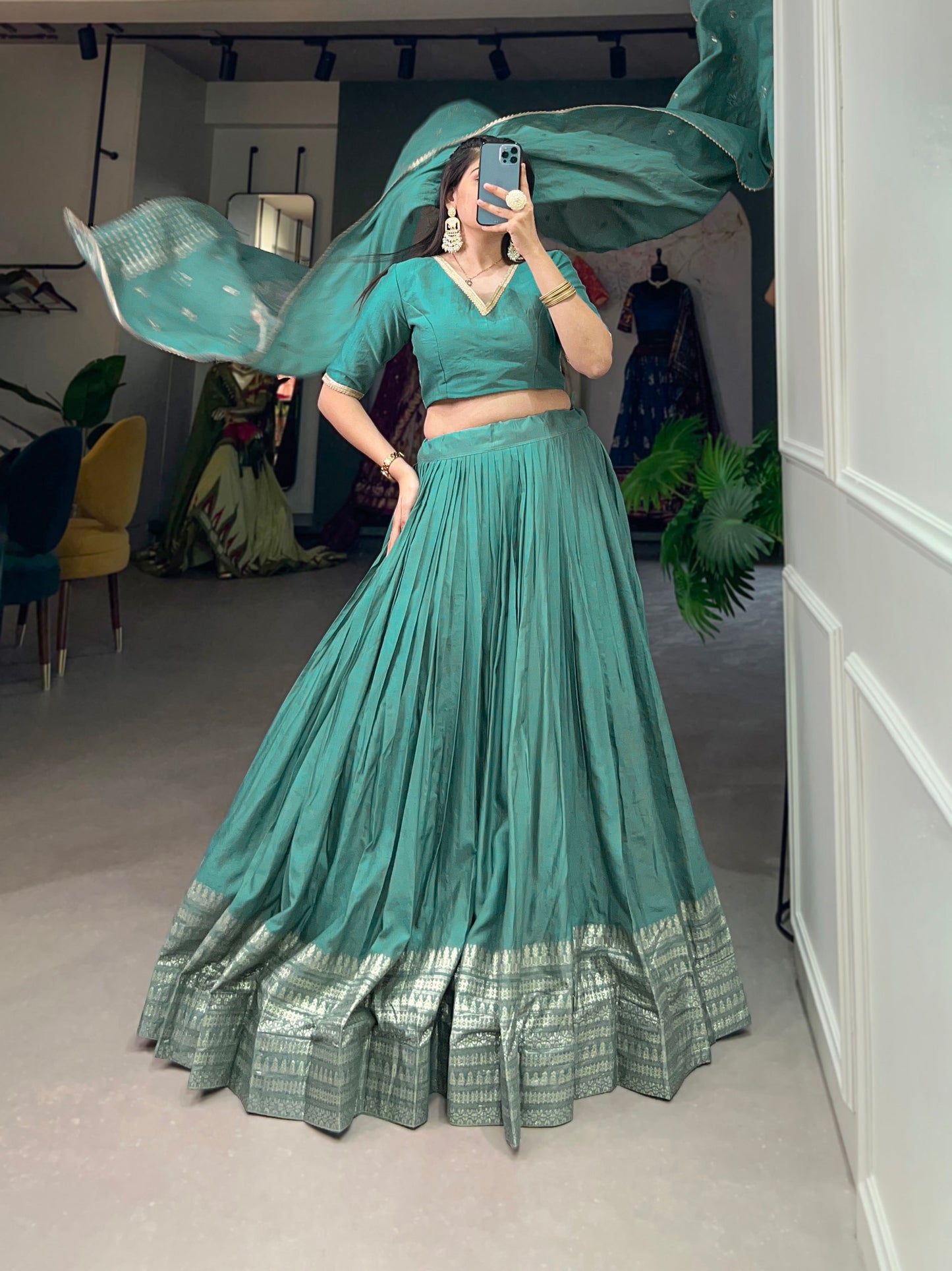 Festive Ready Chanderi Silk Lehenga and Dupatta Set