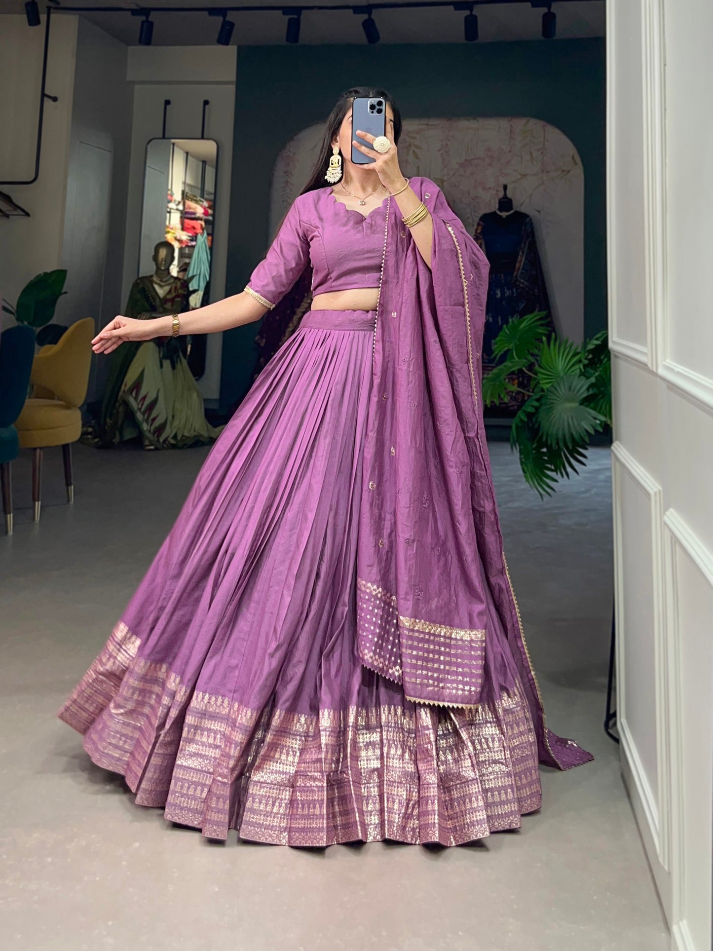 Festive Ready Chanderi Silk Lehenga and Dupatta Set