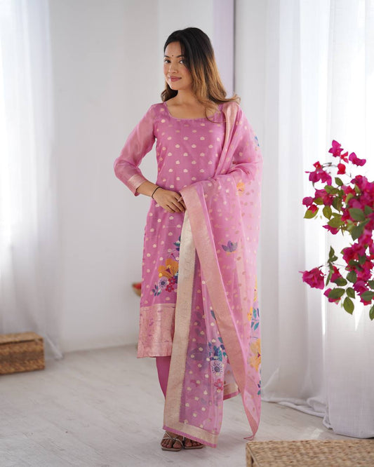 Graceful Jacquard Work Co-ord Set with Matching Dupatta