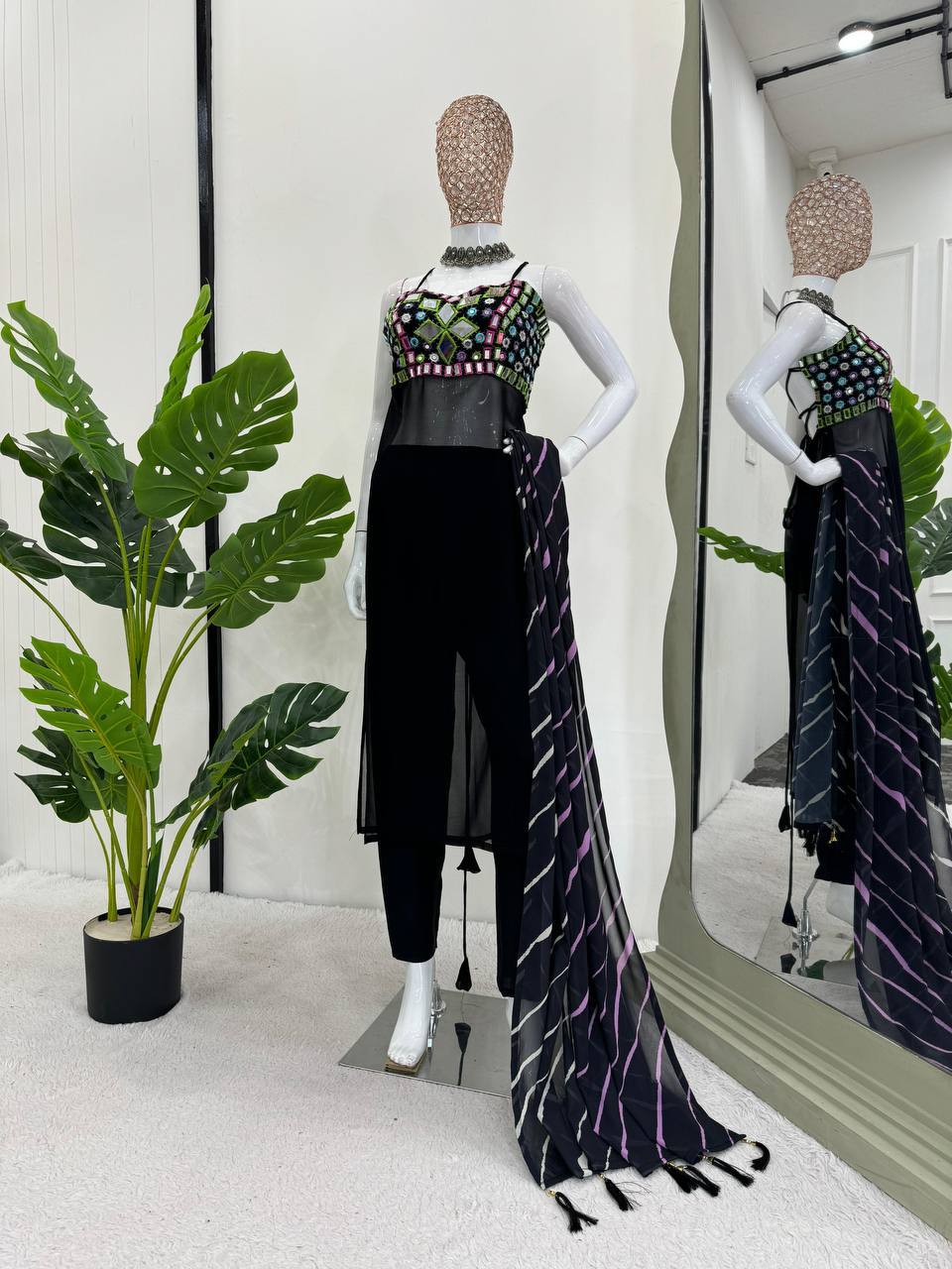 Radiant Real Mirror Work Suit with Digital Print Dupatta