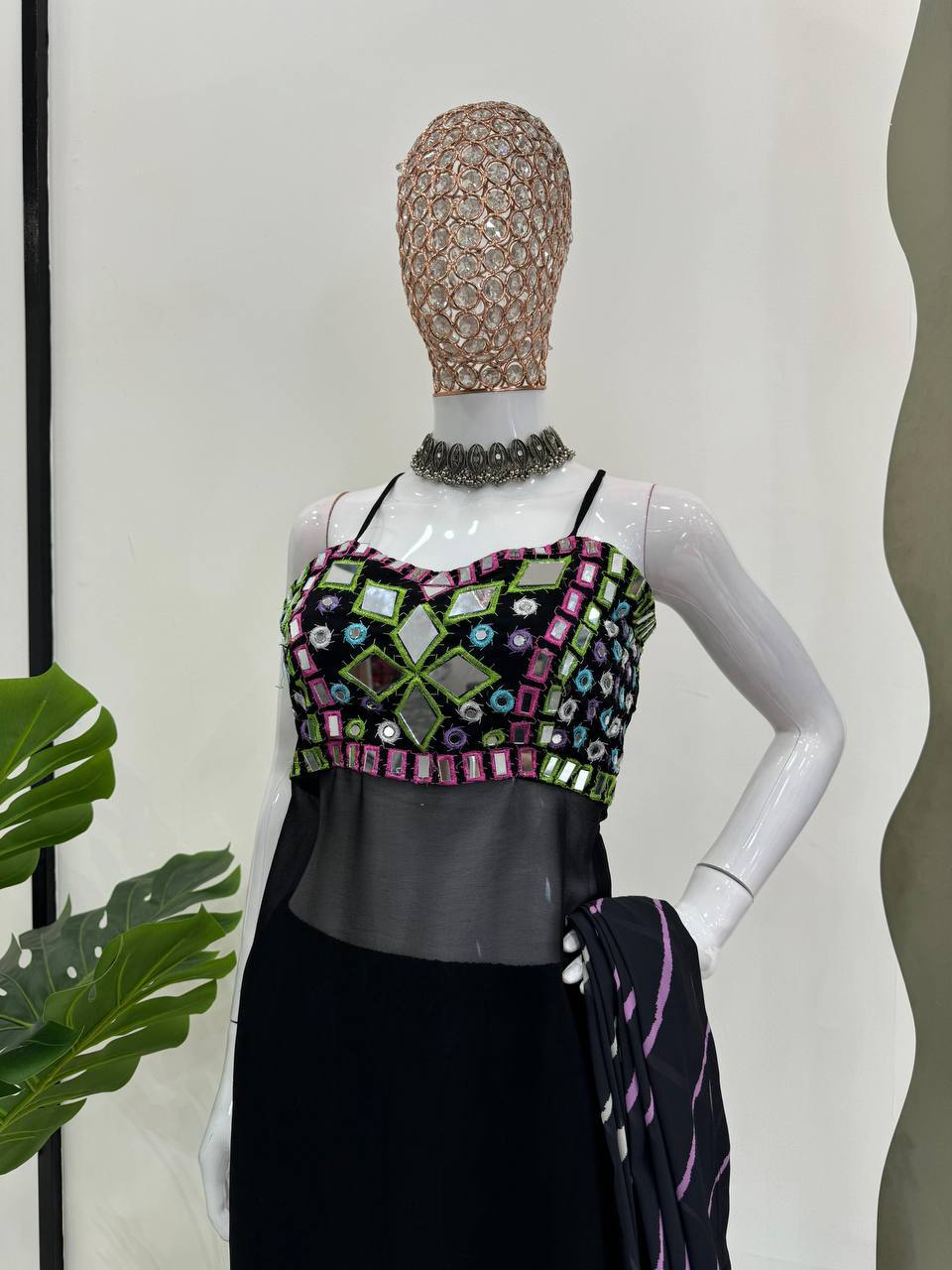 Radiant Real Mirror Work Suit with Digital Print Dupatta