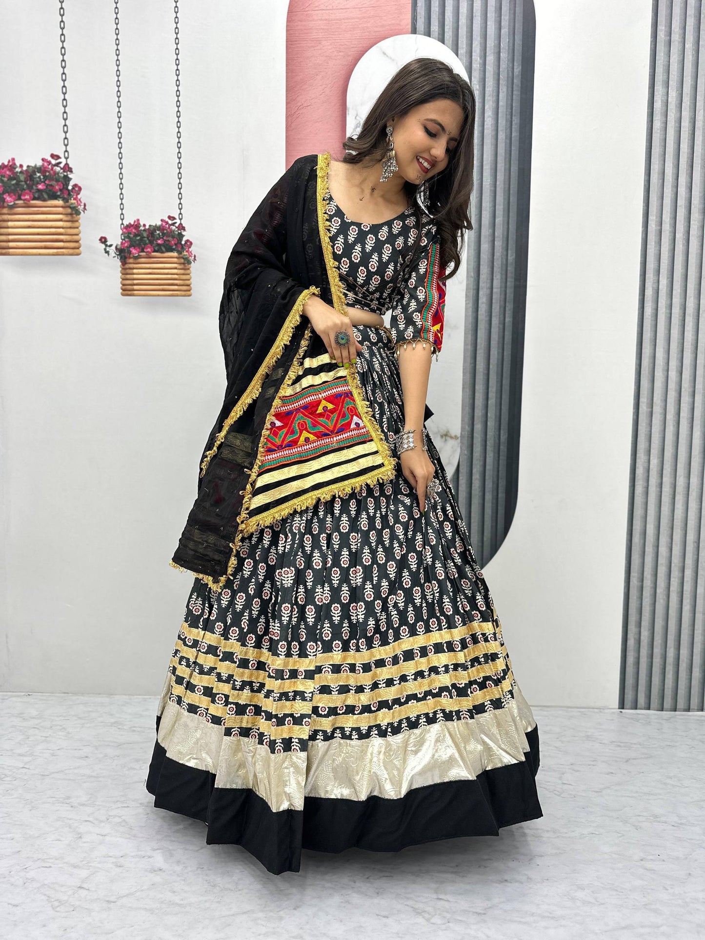 Navratri Special Gamathi Work Lehenga Choli with 6 Meter Flair