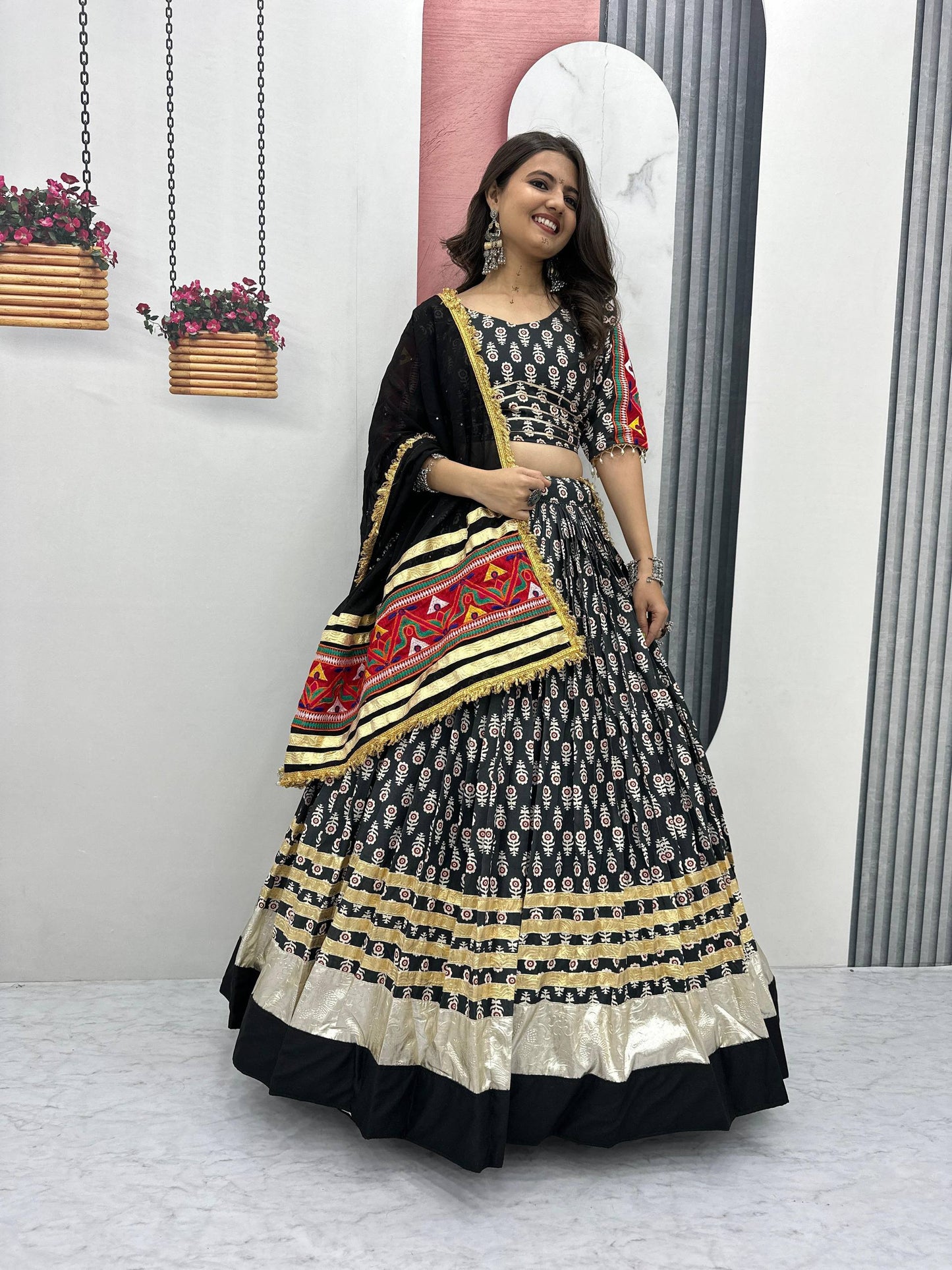 Navratri Special Gamathi Work Lehenga Choli with 6 Meter Flair