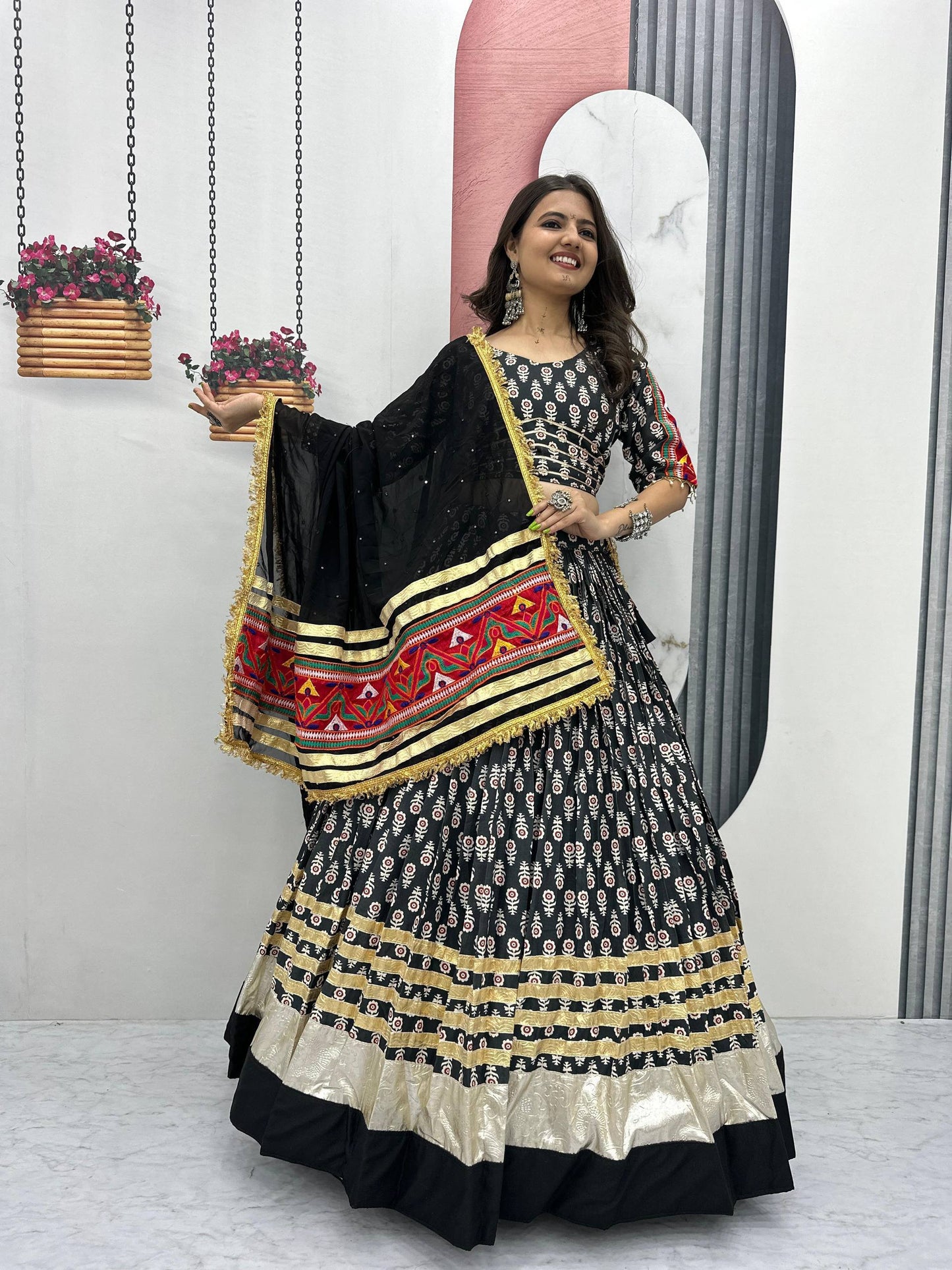 Navratri Special Gamathi Work Lehenga Choli with 6 Meter Flair