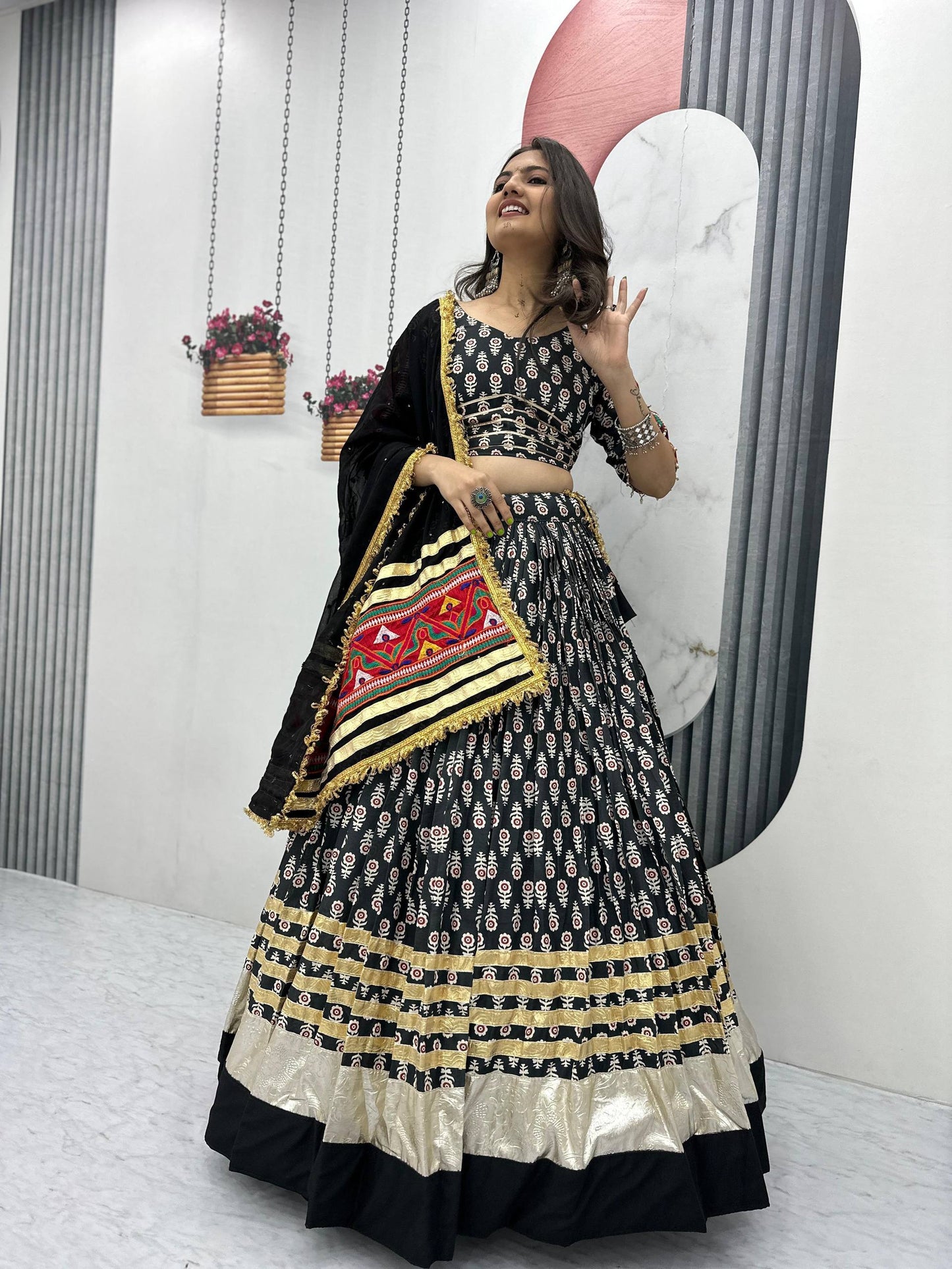Navratri Special Gamathi Work Lehenga Choli with 6 Meter Flair