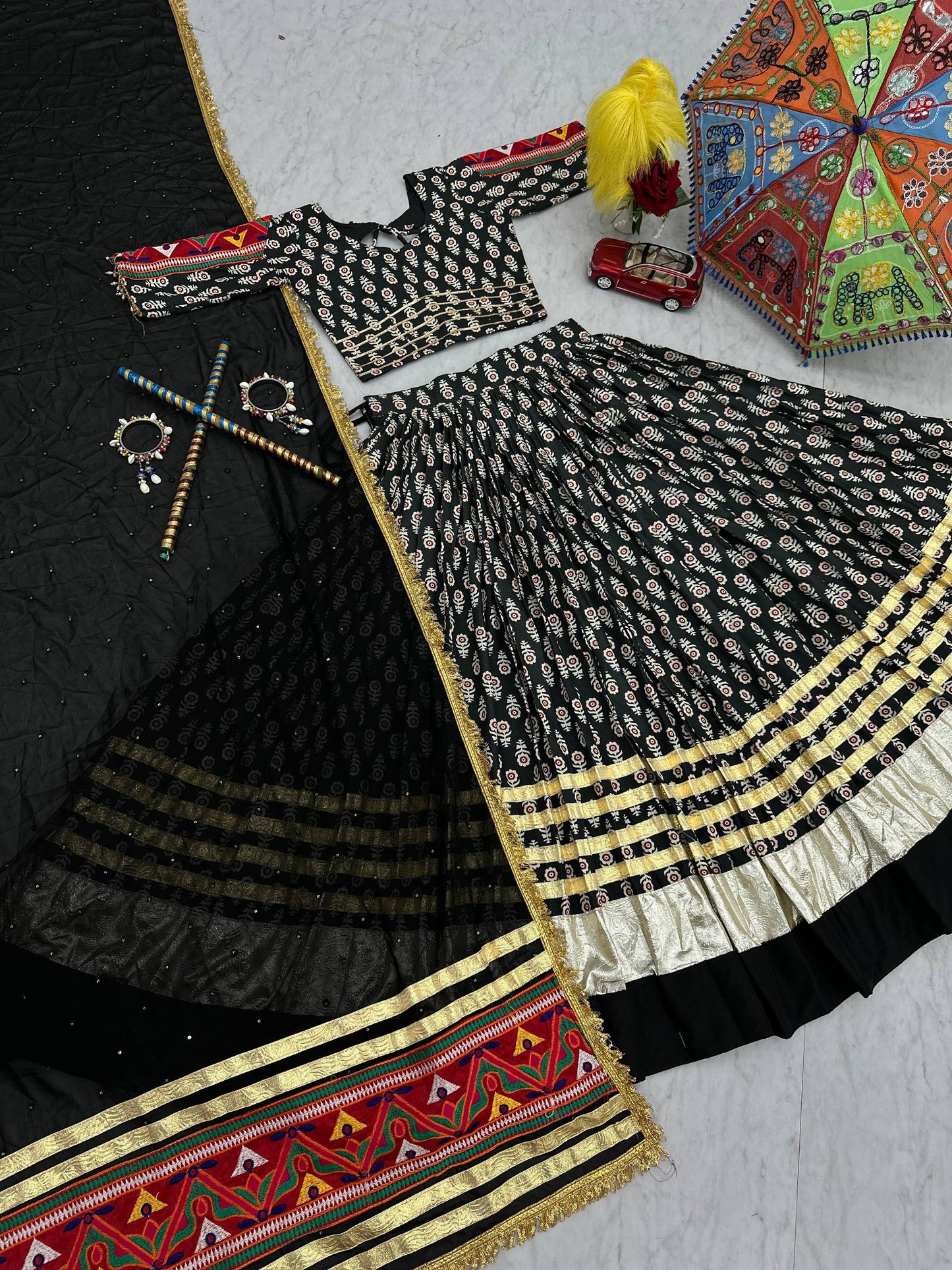 Navratri Special Gamathi Work Lehenga Choli with 6 Meter Flair