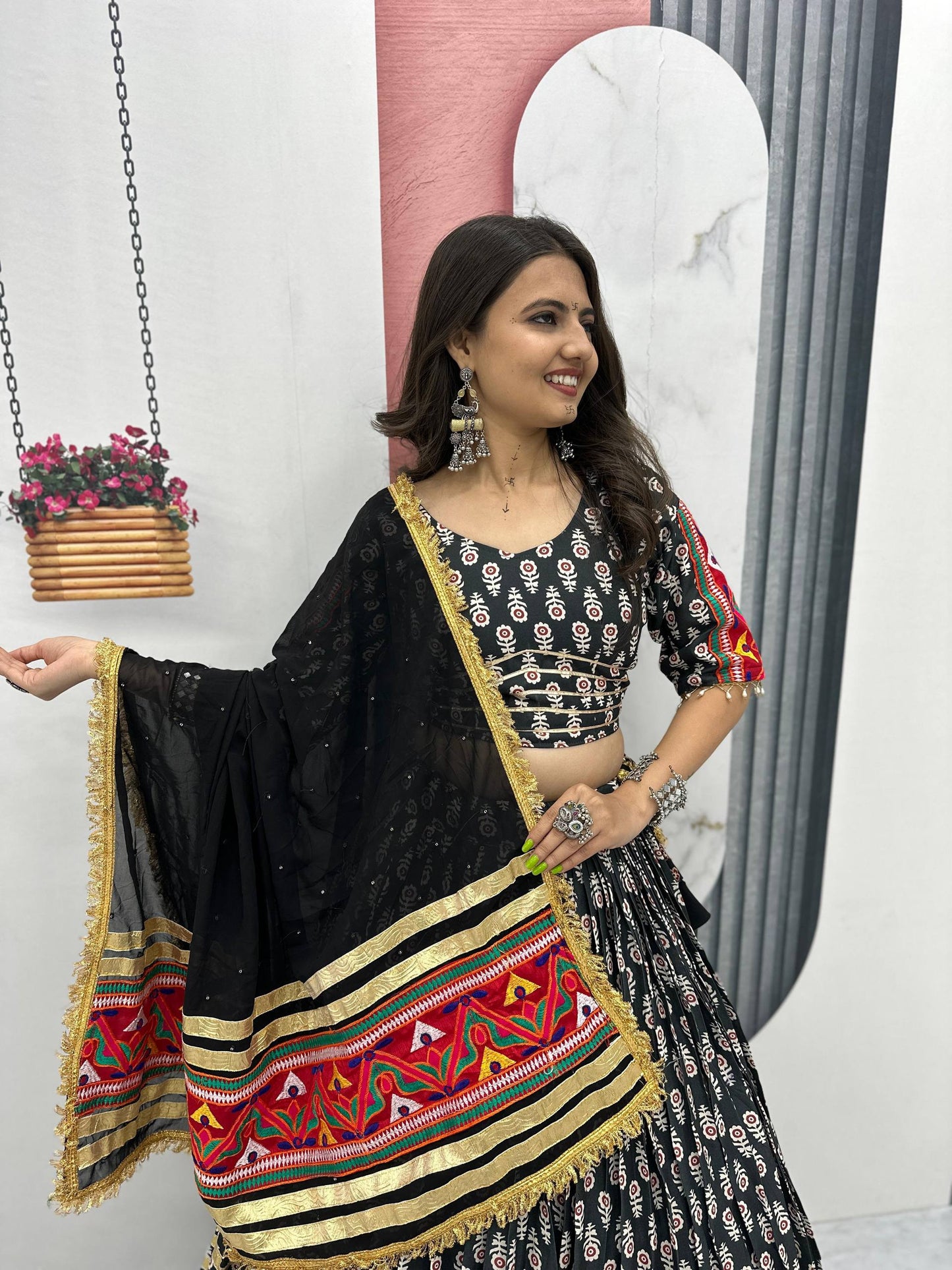 Navratri Special Gamathi Work Lehenga Choli with 6 Meter Flair