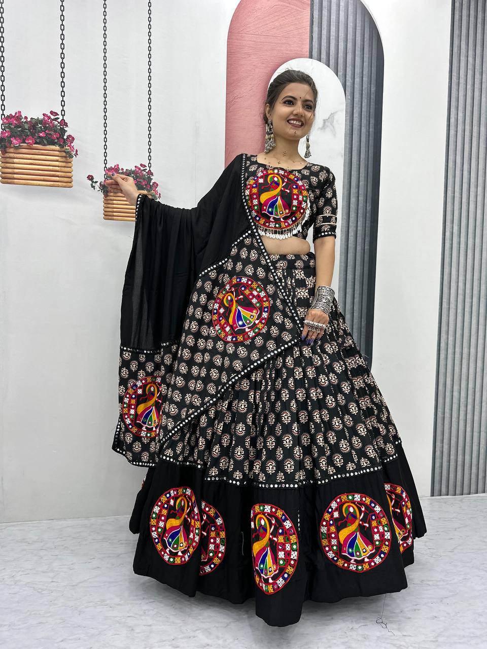 Elegant Navratri Lehenga Choli with Mirror Lace Detailing