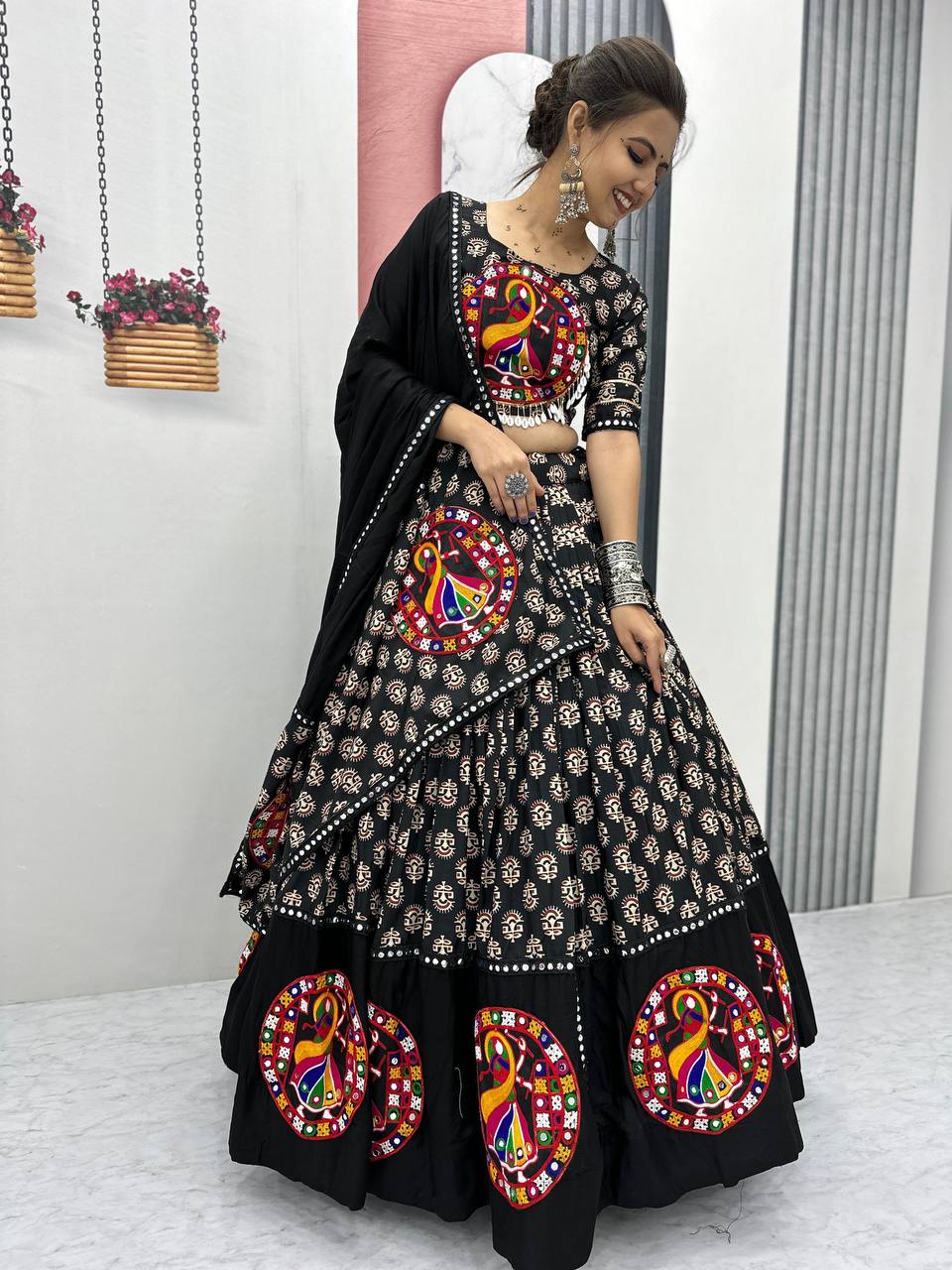 Elegant Navratri Lehenga Choli with Mirror Lace Detailing