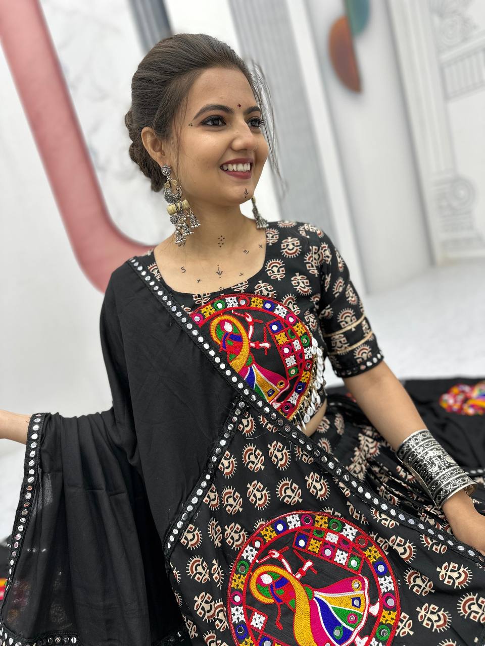 Elegant Navratri Lehenga Choli with Mirror Lace Detailing