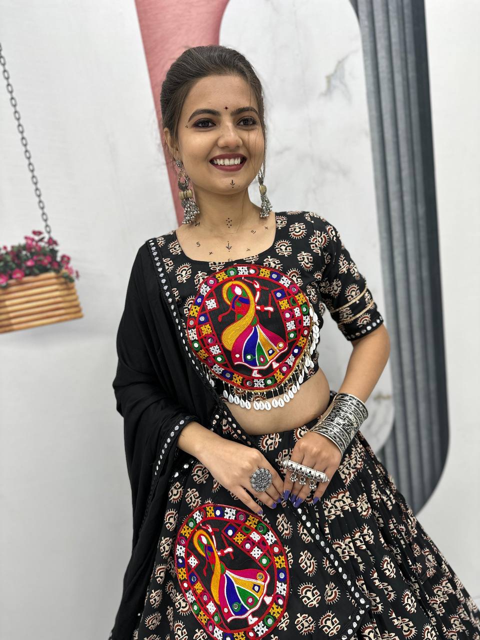 Elegant Navratri Lehenga Choli with Mirror Lace Detailing