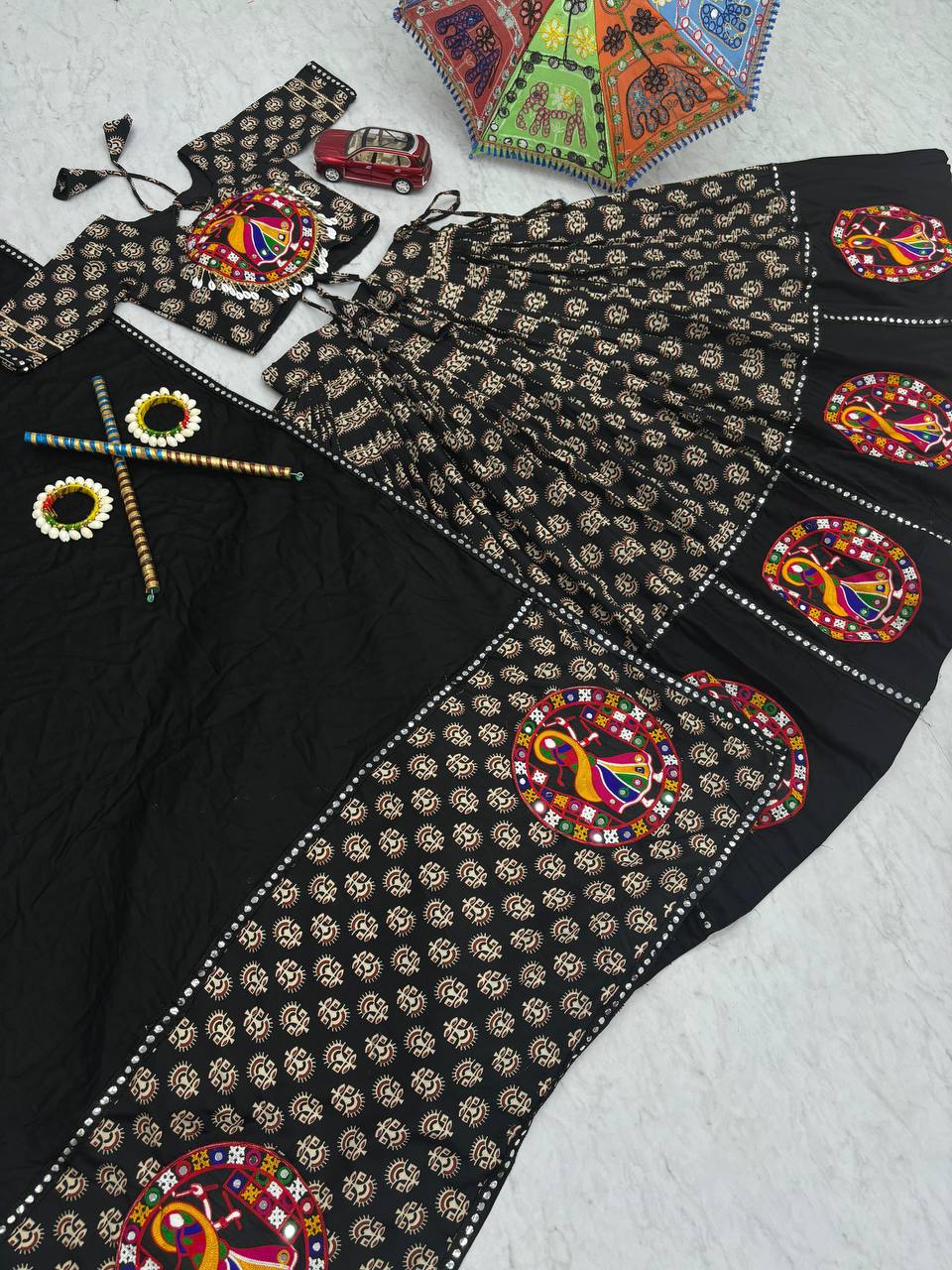 Elegant Navratri Lehenga Choli with Mirror Lace Detailing