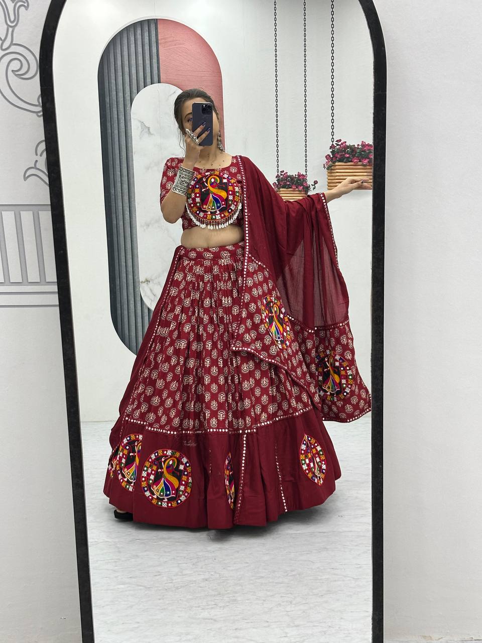 Elegant Navratri Lehenga Choli with Mirror Lace Detailing
