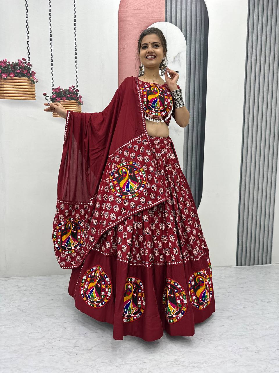 Elegant Navratri Lehenga Choli with Mirror Lace Detailing