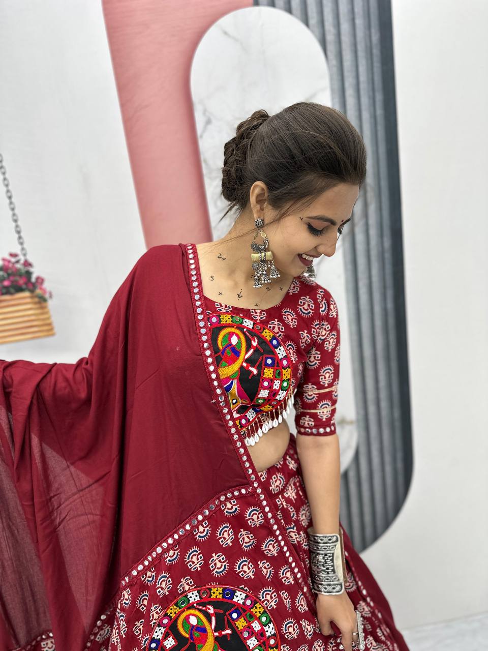 Elegant Navratri Lehenga Choli with Mirror Lace Detailing
