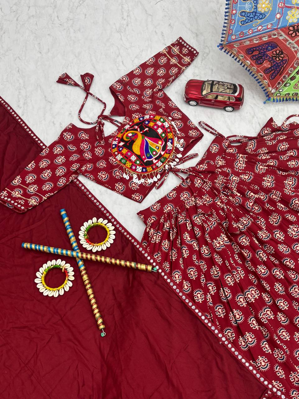 Elegant Navratri Lehenga Choli with Mirror Lace Detailing