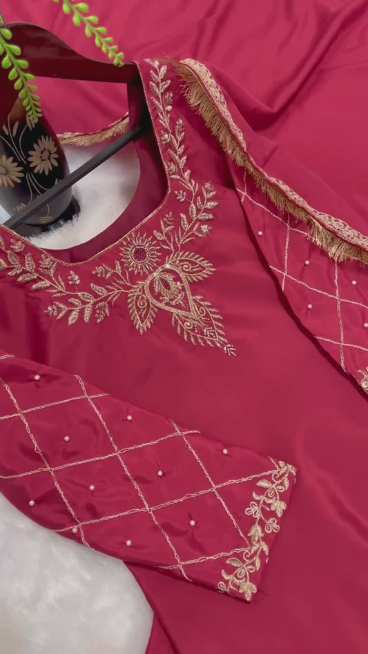 Designer Full-Sleeve Lehenga Choli in Natural Crepe Silk with Sequin & Zari Work